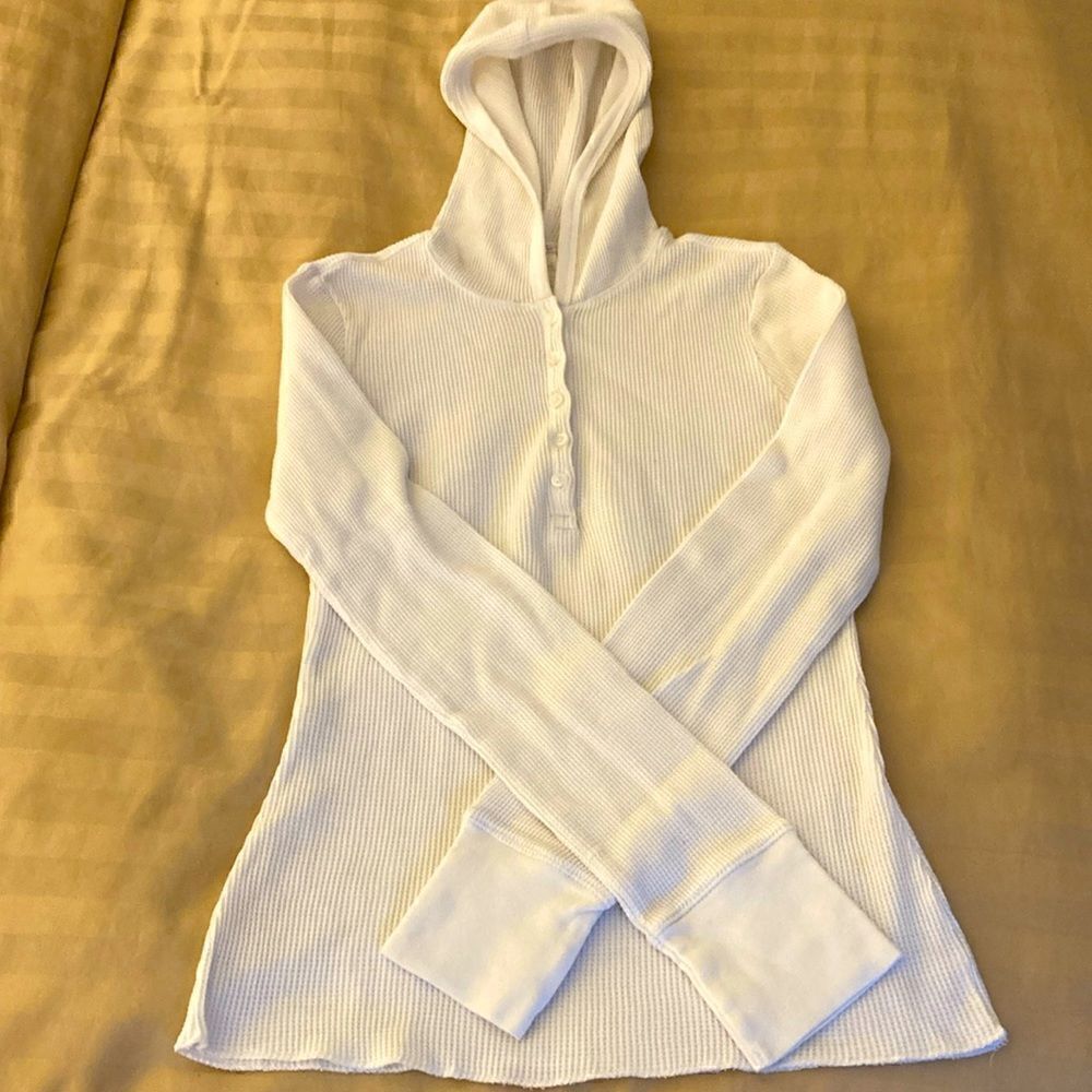 Ambiance Apparel Girls Thermal Cotton Long Sleeve White Hoodie. Size L (14-16).